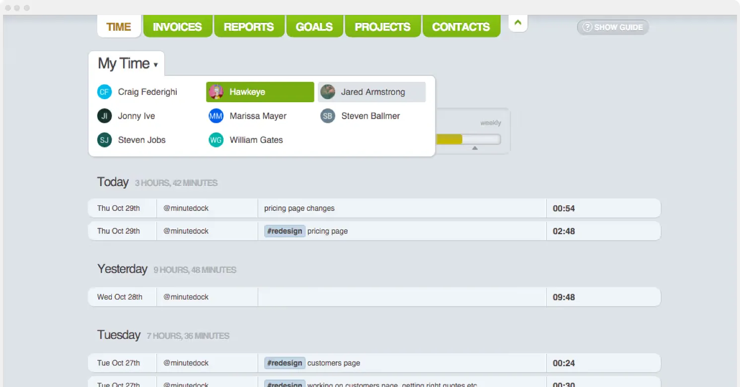 MinuteDock team management interface